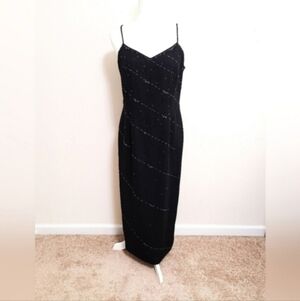 Vintage 90s Karen Miller New York Black Beaded Formal Dress